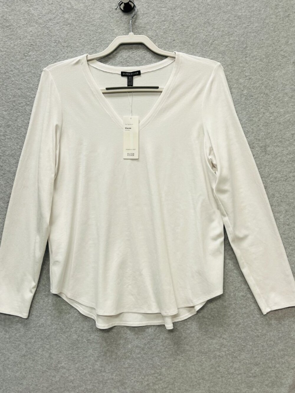 Eileen Fisher Women's V-Neck Viscose Spandex Jersey Tee Size Large - White NWT